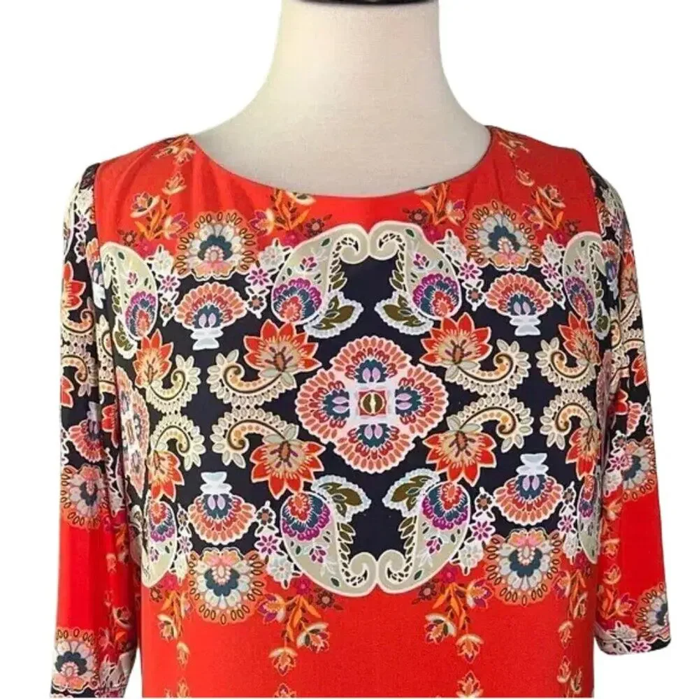 Eliza J Red and Navy Patterned Midi Dress